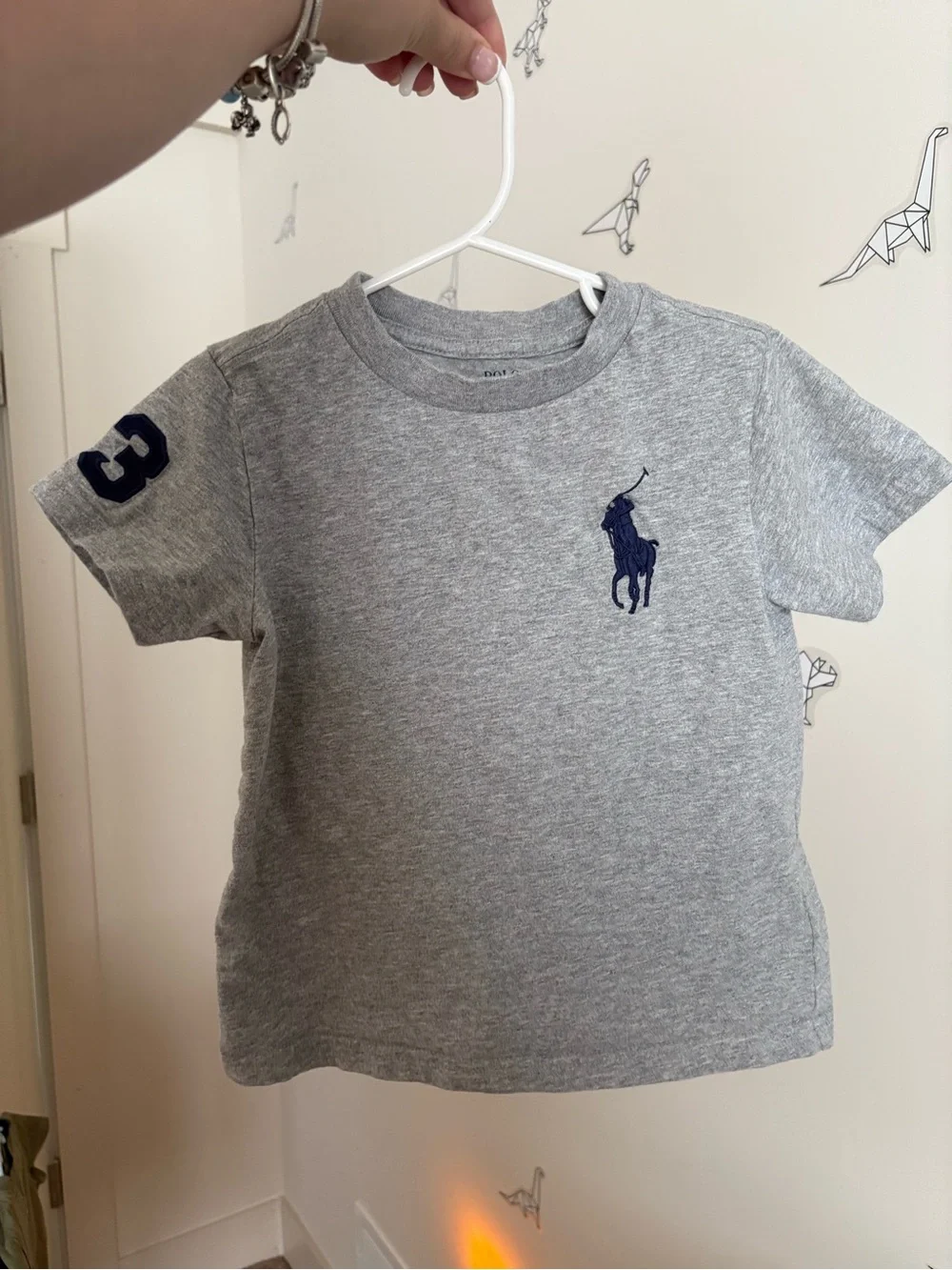 Ralph Lauren Gray Crewneck Tee with Navy Polo Player